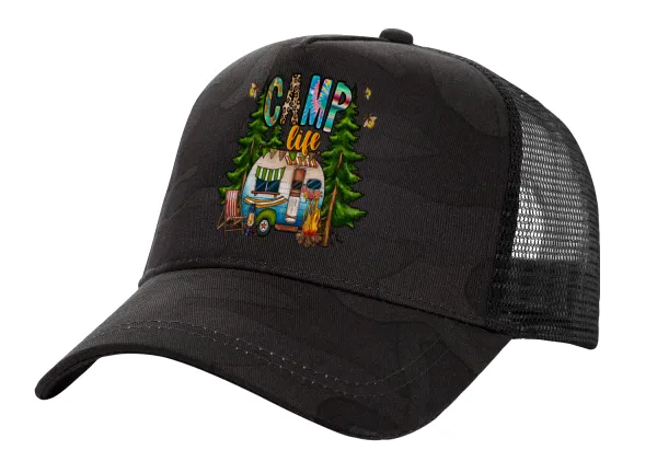 Camp Life — Adult Structured Trucker Hat, with Mesh, Dark Army (100% COTTON, ADULT, UNISEX, ONE SIZE)