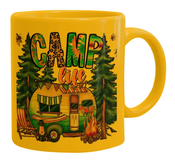 Camp Life — Ceramic coffee mug yellow, 330ml