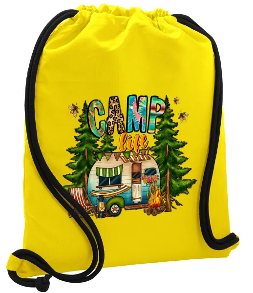 Camp Life — Backpack pouch GYMBAG Yellow, with pocket (40x48cm) & thick cords