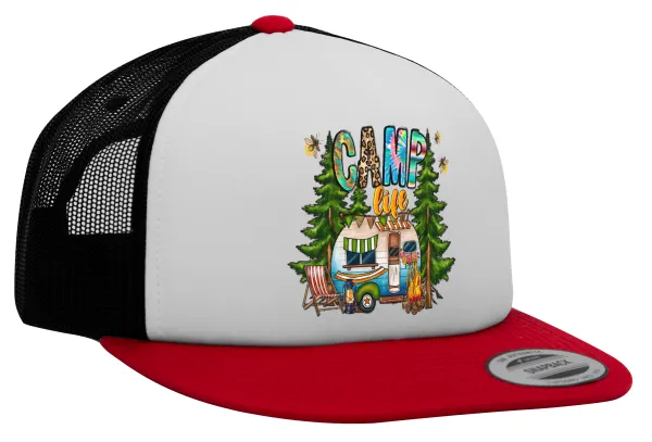 Camp Life — Καπέλο Ενηλίκων Foam Flat Snapback με Δίχτυ Κόκκινο-Λευκό-Μαύρο (POLYESTER, ΕΝΗΛΙΚΩΝ, UNISEX, ONE SIZE)