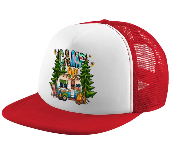 Camp Life — Καπέλο παιδικό Soft Trucker με Δίχτυ ΚΟΚΚΙΝΟ/ΛΕΥΚΟ (POLYESTER, ΠΑΙΔΙΚΟ, ONE SIZE)