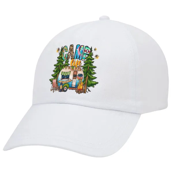 Camp Life — Adult Baseball Cap White 5-panel (POLYESTER, ADULT, UNISEX, ONE SIZE)