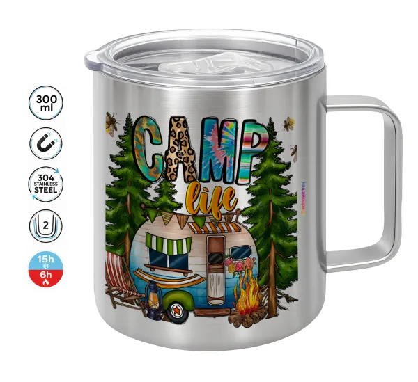 Camp Life — Double-walled stainless steel mug 300ml with temperature-retaining lid