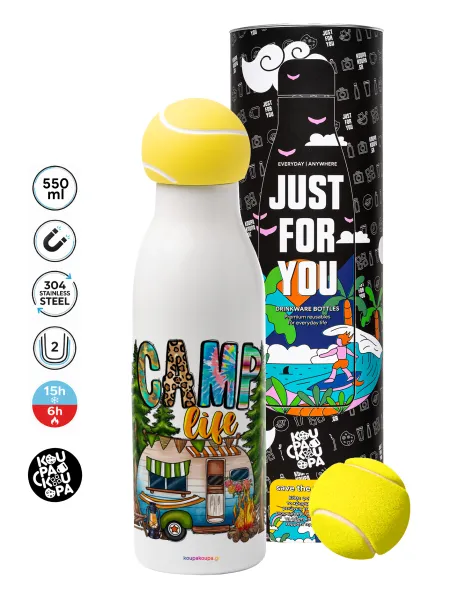 Camp Life — Tennis ball Metal mug thermos White, double wall, 550ml