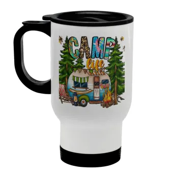 Camp Life, Stainless steel travel mug with lid, double wall white 450ml