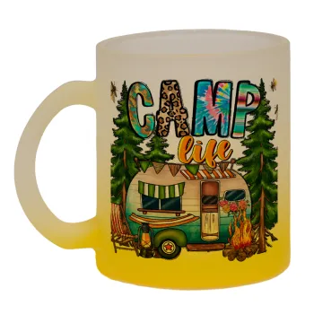 Camp Life, Κούπα γυάλινη δίχρωμη με βάση το κίτρινο ματ, 330ml