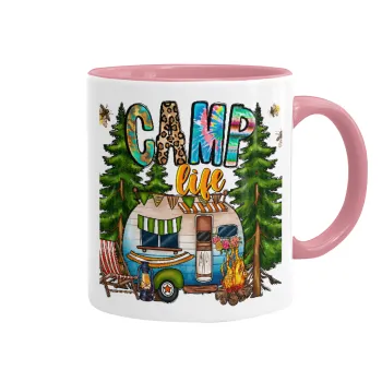 Camp Life, Κούπα χρωματιστή ροζ, κεραμική, 330ml