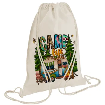 Camp Life, Backpack bag GYMBAG natural (28x40cm)