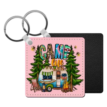 Camp Life, Μπρελόκ Δερματίνη, τετράγωνο ΜΑΥΡΟ (5x5cm)