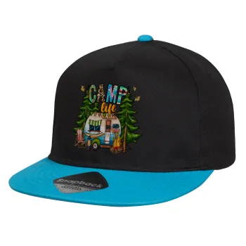 Camp Life, Καπέλο παιδικό Flat Snapback, Μαύρο/Μπλε (100% ΒΑΜΒΑΚΕΡΟ, ΠΑΙΔΙΚΟ, UNISEX, ONE SIZE)