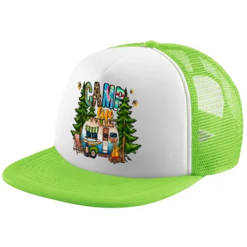 Camp Life, Child's Soft Trucker Hat with Green/White Mesh (POLYESTER, CHILDREN'S, ONE SIZE)