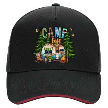 Camp Life, DRILL Adult Ultimate Hat BLACK/RED, (100% COTTON, ADULT, UNISEX, ONE SIZE)