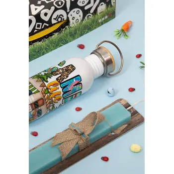 Camp Life, Πασχαλινή Λαμπάδα με παγούρι μεταλλικό (620ml, stainless steel) & κερί αρωματικό πλακέ (30cm) (ΤΙΡΚΟΥΑΖ)