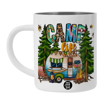 Camp Life, Λευκή Ανοξείδωτη Μεταλλική Κούπα 450ml - Διπλού Τοιχώματος 