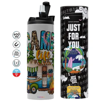 Camp Life, Tumbler ποτήρι θερμό ΓΚΡΙ από ανοξείδωτο ατσάλι 600ml
