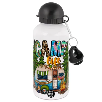 Camp Life, Metal water bottle, White, aluminum 500ml