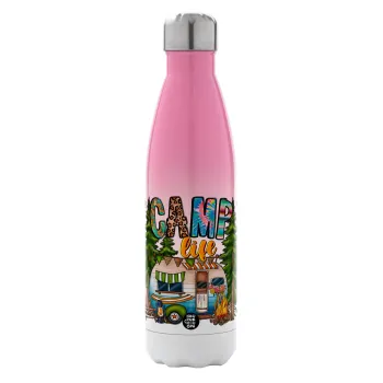 Camp Life, Metal mug thermos Pink/White (Stainless steel), double wall, 500ml