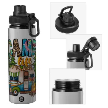 Camp Life, Metallic water bottle with safety cap, 850ml aluminum