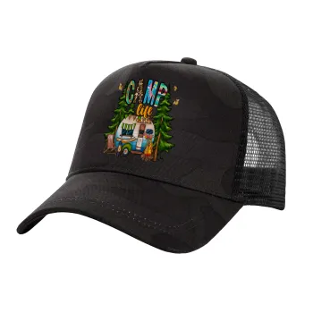 Camp Life, Adult Structured Trucker Hat, with Mesh, Dark Army (100% COTTON, ADULT, UNISEX, ONE SIZE)