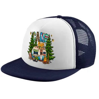 Camp Life, Adult Soft Trucker Hat with Dark Blue/White Mesh (POLYESTER, ADULT, UNISEX, ONE SIZE)