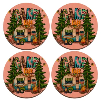 Camp Life, ΣΕΤ x4 Σουβέρ ξύλινα στρογγυλά plywood (9cm)