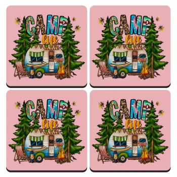 Camp Life, ΣΕΤ 4 Σουβέρ ξύλινα τετράγωνα (9cm)
