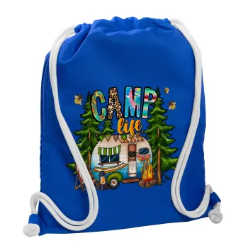 Camp Life, Backpack pouch GYMBAG Blue, with pocket (40x48cm) & thick cords