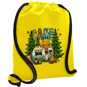 Camp Life, Backpack pouch GYMBAG Yellow, with pocket (40x48cm) & thick cords