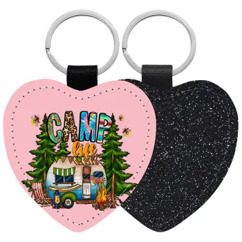 Camp Life, Μπρελόκ PU δερμάτινο glitter καρδιά ΜΑΥΡΟ