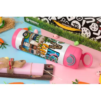 Camp Life, Πασχαλινή Λαμπάδα με Παιδικό παγούρι θερμό, ανοξείδωτο, με καλαμάκι ασφαλείας, ΡΟΖ (500ml)