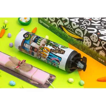 Camp Life, Πασχαλινή Λαμπάδα με Travel Tumbler θερμό με διπλό καπάκι (600ml, BPA free) & κερί αρωματικό πλακέ (30cm) (ΡΟΖ)