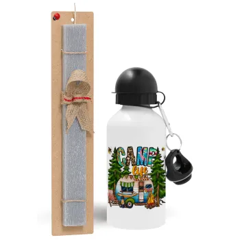 Camp Life, Easter Set, metallic aluminum water bottle (500ml) & aromatic flat Easter candle (30cm) (GRAY)