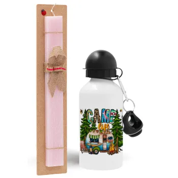 Camp Life, Easter Set, metallic aluminum bottle (500ml) & aromatic flat Easter candle (30cm) (PINK)