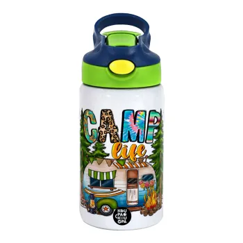 Camp Life, Παιδικό παγούρι θερμό, ανοξείδωτο, με καλαμάκι ασφαλείας, πράσινο/μπλε (350ml)