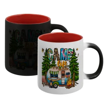 Camp Life, Κούπα Μαγική εσωτερικό κόκκινο, κεραμική, 330ml που αλλάζει χρώμα με το ζεστό ρόφημα