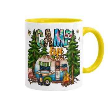 Camp Life, Mug colored yellow, ceramic, 330ml