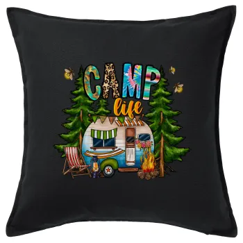 Camp Life, Μαξιλάρι καναπέ Μαύρο 100% βαμβάκι, περιέχεται το γέμισμα (50x50cm)