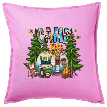 Camp Life, Μαξιλάρι καναπέ ΡΟΖ 100% βαμβάκι, περιέχεται το γέμισμα (50x50cm)