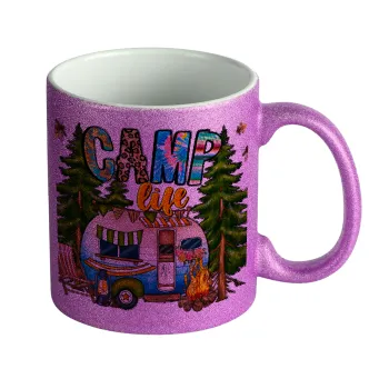 Camp Life, Κούπα Μωβ Glitter που γυαλίζει, κεραμική, 330ml