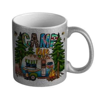 Camp Life, Κούπα Ασημένια Glitter που γυαλίζει, κεραμική, 330ml