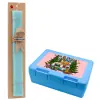 Easter Set, children's snack container BLUE & Easter aromatic flat candle (30cm) (TURQUOISE)
