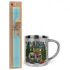 Easter Set, metallic thermal cup (300ml) & aromatic flat Easter candle (30cm) (TURQUOISE)