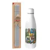 Easter Set, metallic stainless thermos bottle (500ml) & scented flat Easter candle (30cm) (GRAY)