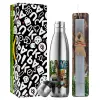 Easter Set, metallic stainless thermos flask (500ml) & scented flat Easter candle (30cm) (GRAY)