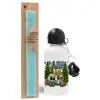 Easter Set, metallic aluminum water bottle (500ml) & scented flat candle (30cm) (TURQUOISE)