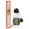 Easter Set, metallic aluminum bottle (500ml) & aromatic flat Easter candle (30cm) (PINK)