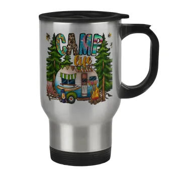 Camp Life, Κούπα ταξιδιού ανοξείδωτη με καπάκι, διπλού τοιχώματος (θερμό) 450ml