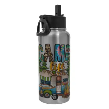 Camp Life, Metal mug thermo Silver with Straw and Spout Lid (Stainless steel), double wall, 950ml