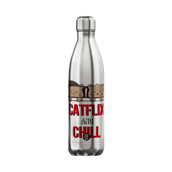Catflix and Chill, Inox (Stainless steel) hot metal mug, double wall, 750ml