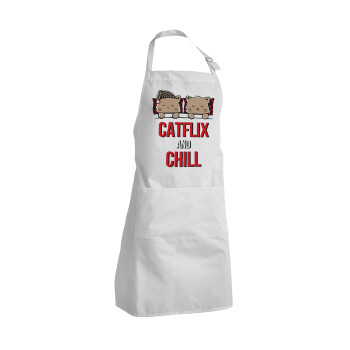 Catflix and Chill, Adult Chef Apron (with sliders and 2 pockets)